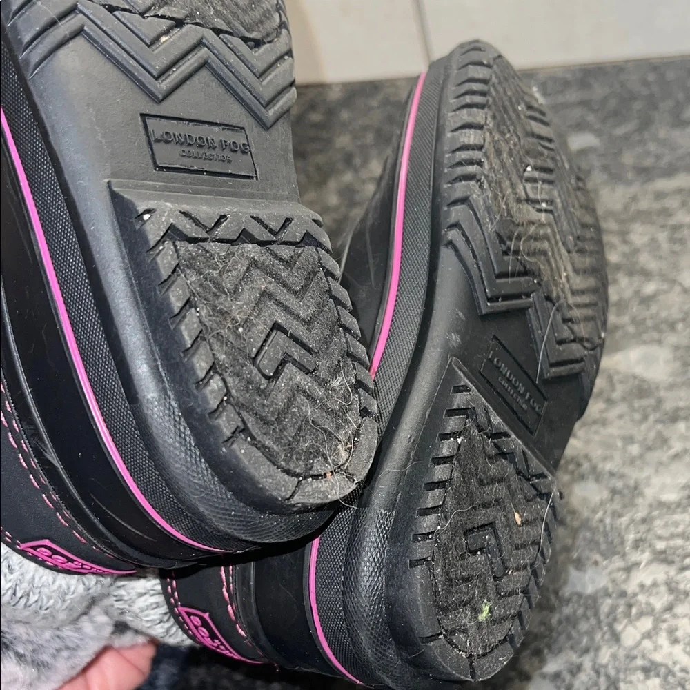 Size 11 London Fog Black and Pink Fur-Lined Boots. Like new.